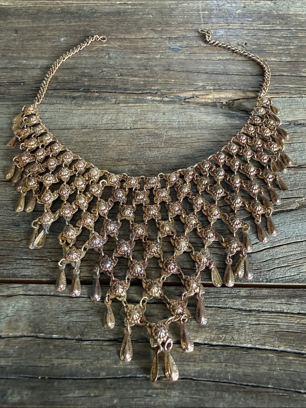 Vintage Brass Gold-Tone Statement Bib Necklace - Elegant Women's Jewelry